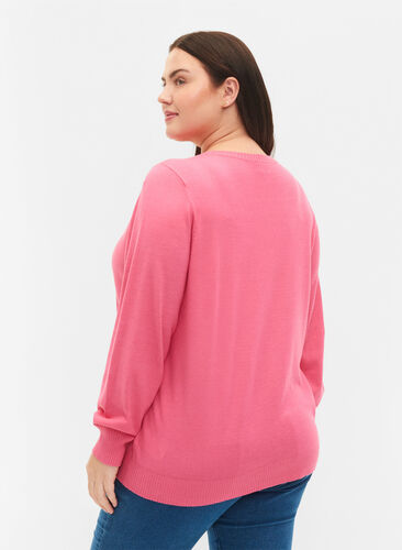 Plain coloured knitted jumper with rib details, Hot Pink Mel., Model image number 1