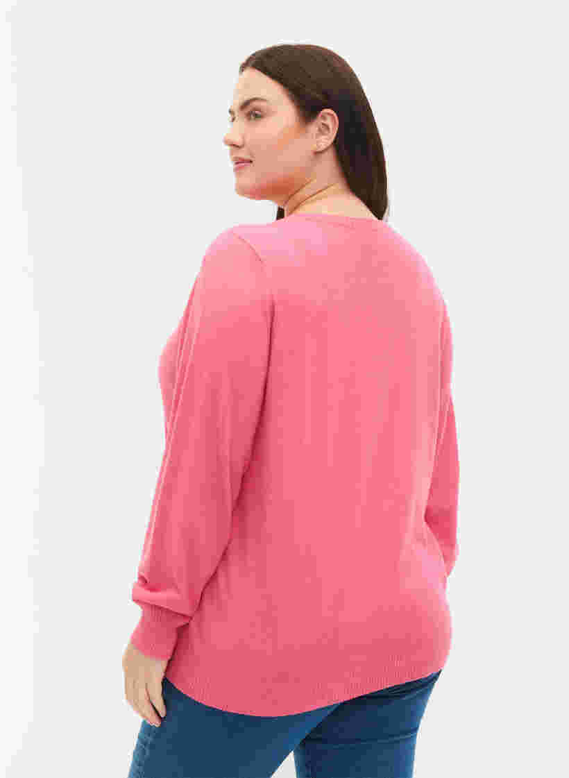 Plain coloured knitted jumper with rib details, Hot Pink Mel., Model image number 1