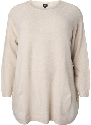 Knitted melange pullover with pearl buttons on the sides	, Pumice Stone Mel., Packshot image number 0