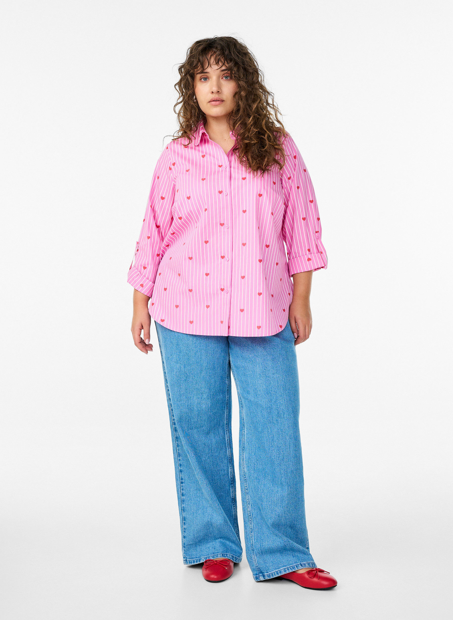 Wide leg jeans with high waist, Light Blue, Model
