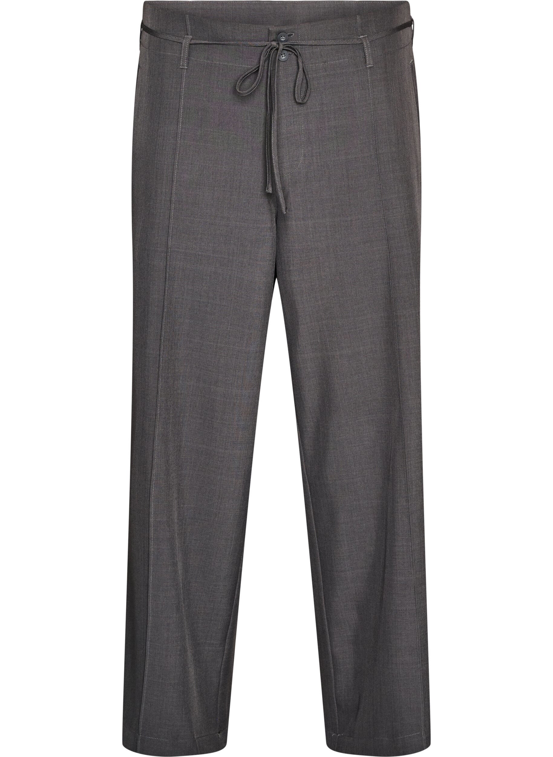 ZizzifashionTailored trousers with creases and a tie-belt, Dark Grey, Packshot image number 0