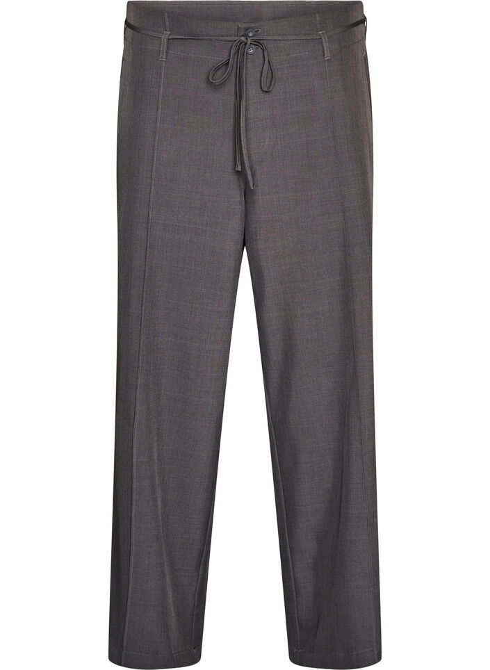 Tailored trousers with creases and a tie-belt, Dark Grey, Packshot image number 0