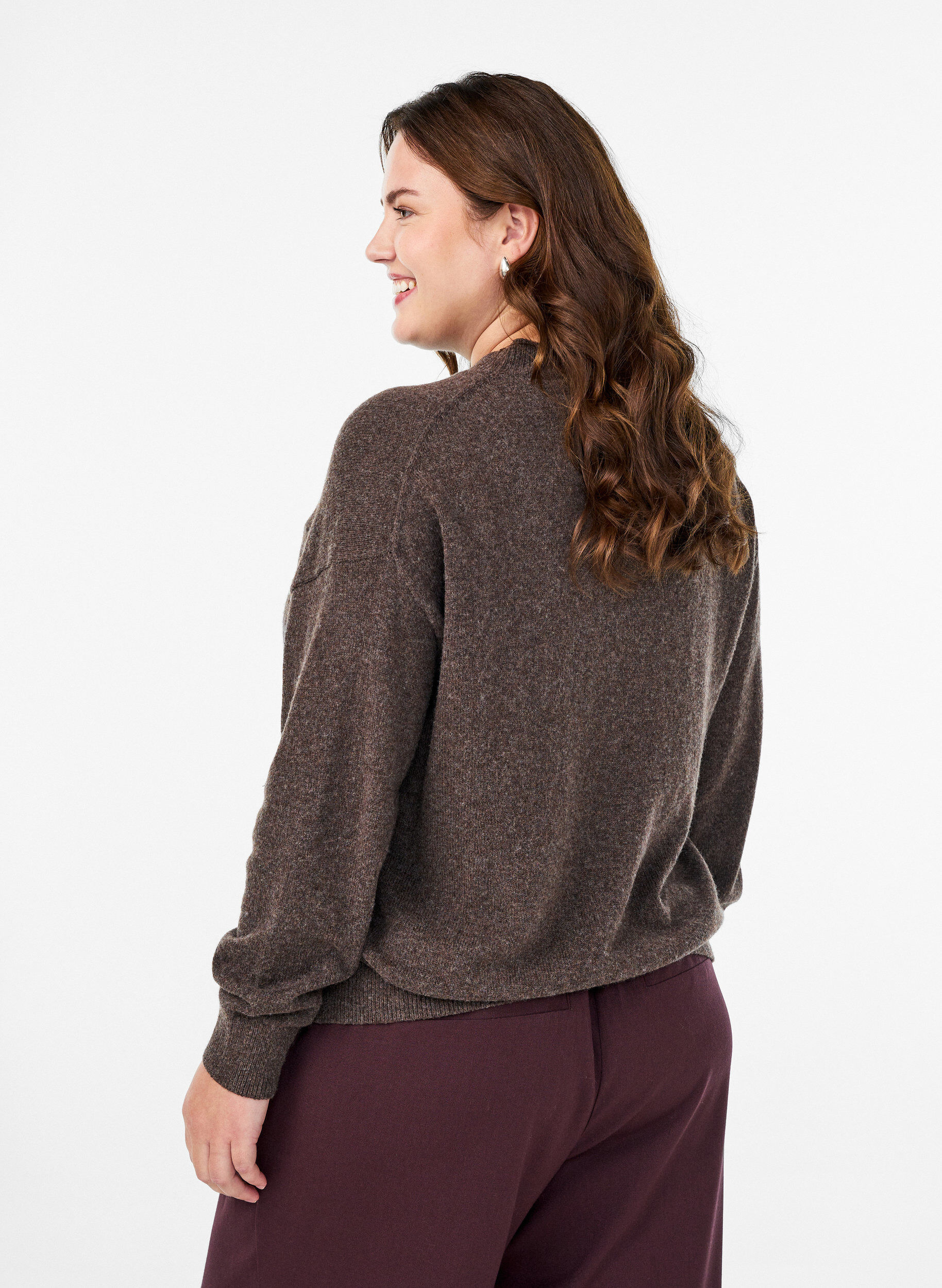 Zizzifashion Knitted blouse with organic cotton and merino wool, Brown, Model image number 2