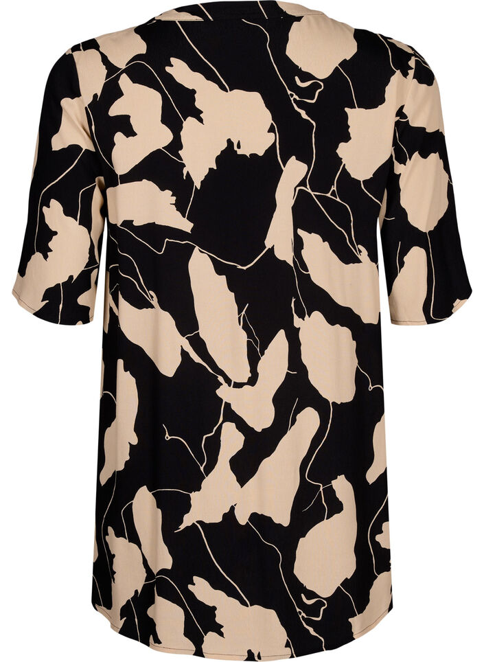 Printed tunic in viscose, Black AOP, Packshot image number 1