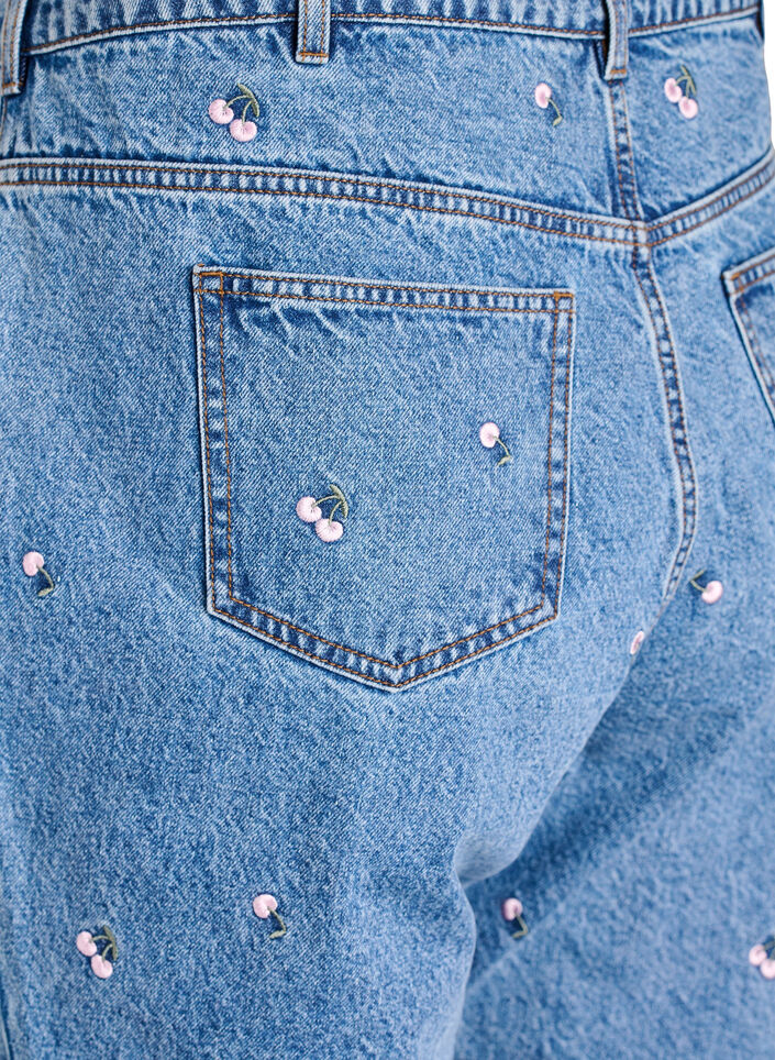 High-waisted Gemma jeans with embroidered details, Blue, Packshot image number 3