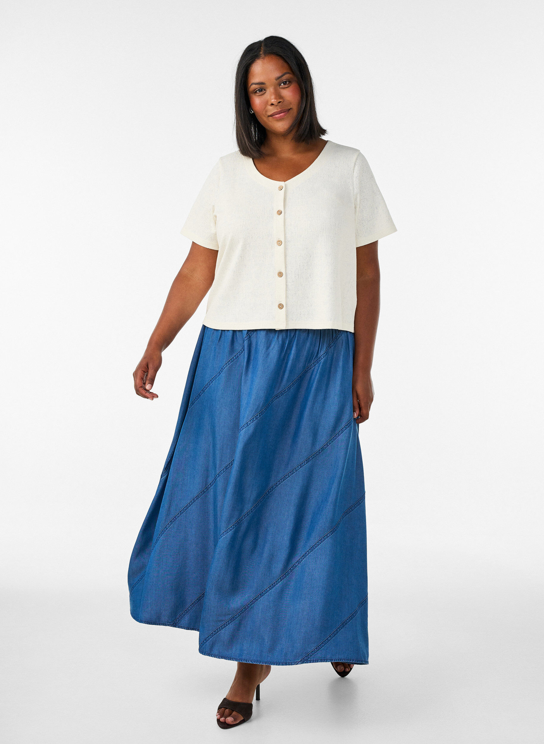 ZizzifashionTextured cotton blouse with button fastening, Vanilla, Model image number 1