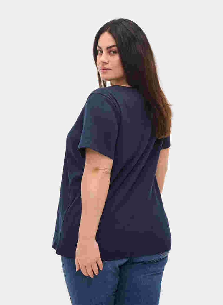 Cotton t-shirt with rib structure, Navy Blazer, Model image number 1
