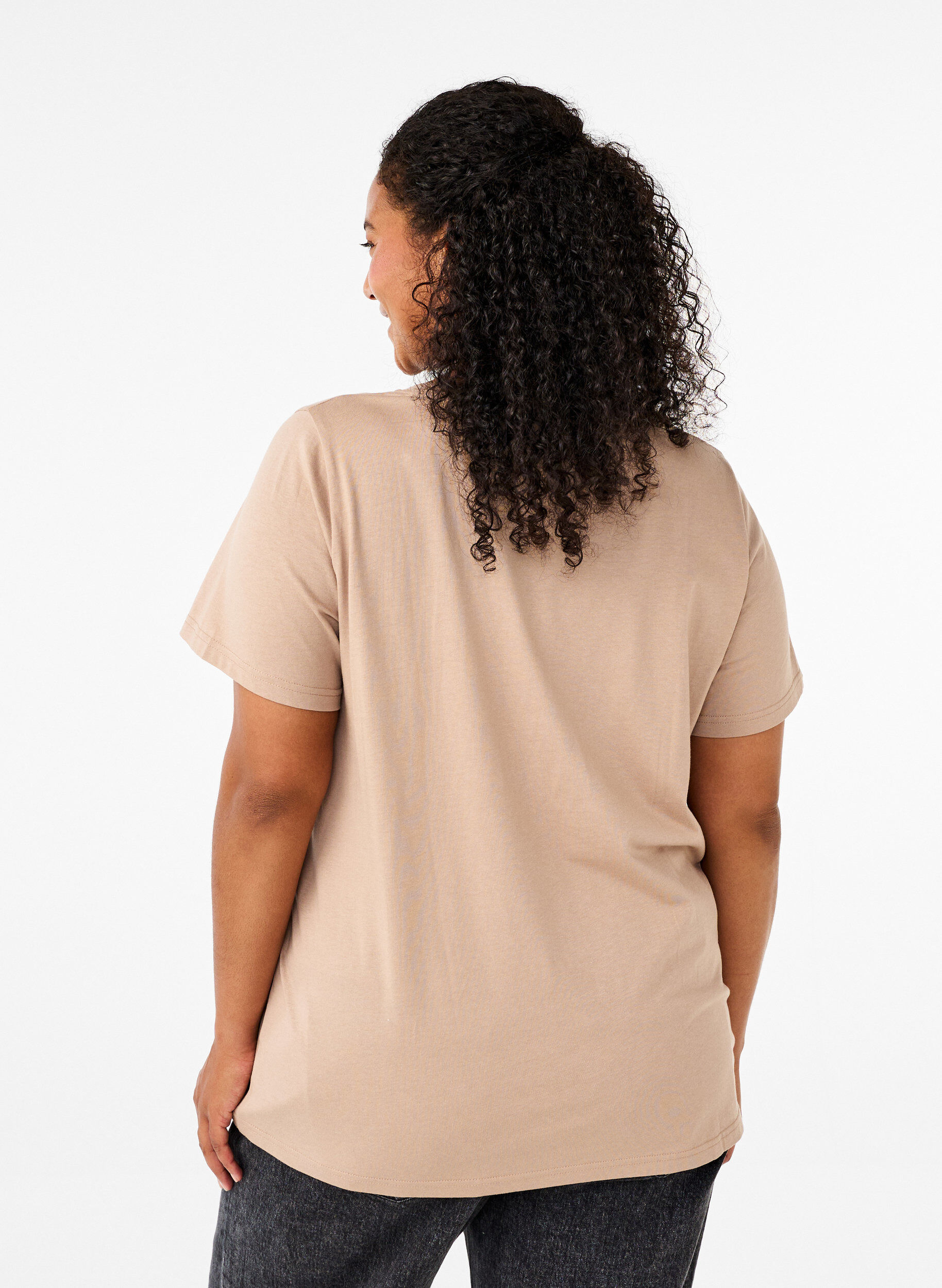 Zizzifashion Cotton T-shirt with print, S. Mink w. Flower, Model image number 1