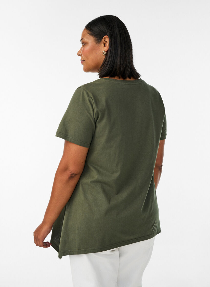 T-shirt with a round neck and A-line shape, Green, Model image number 2