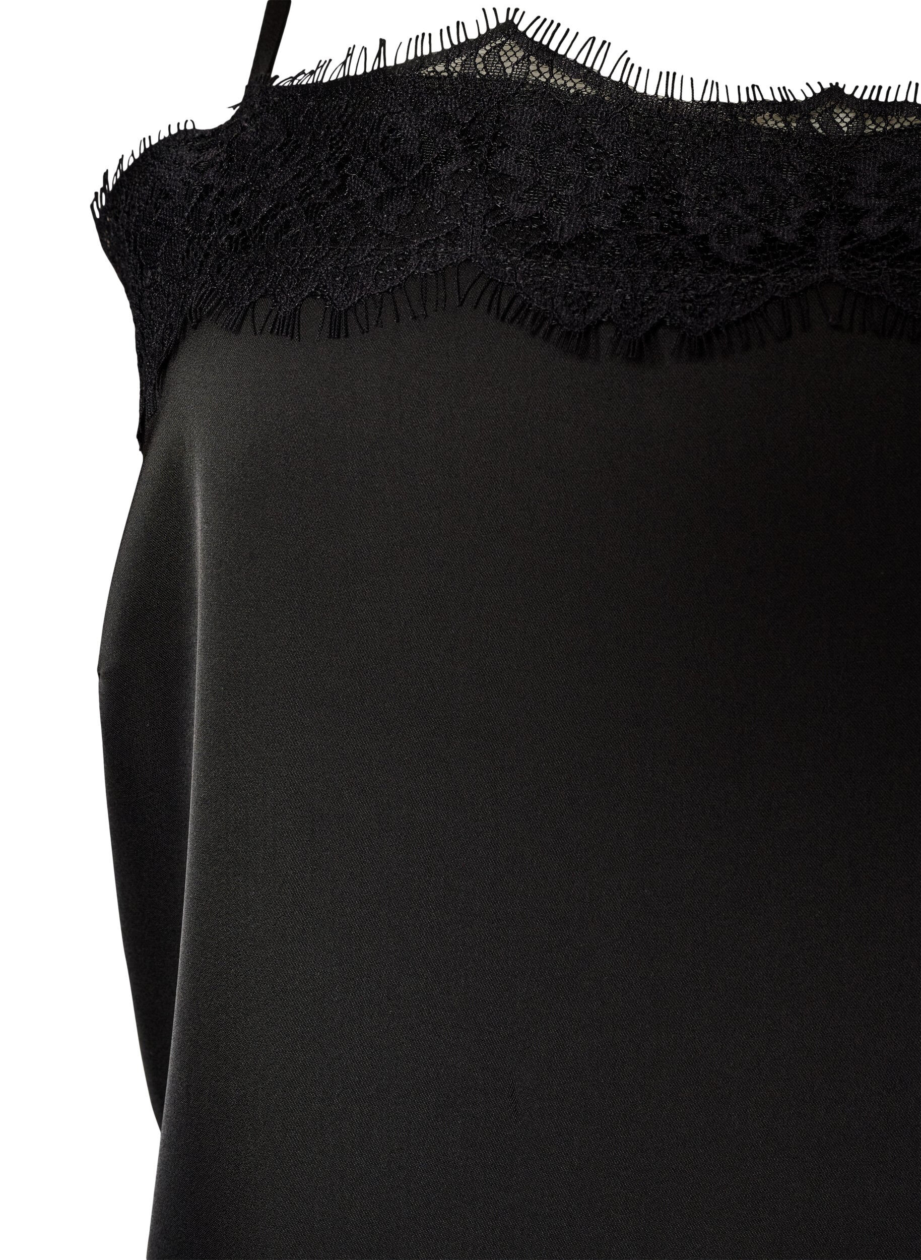 ZizzifashionLong satin top with lace edges, Black, Packshot image number 2