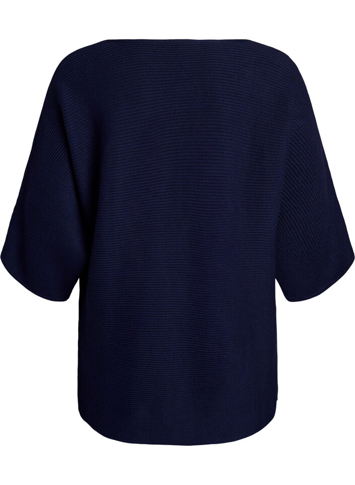 Knitted top with a boat neck and 1/2 sleeves, Blue, Packshot image number 1
