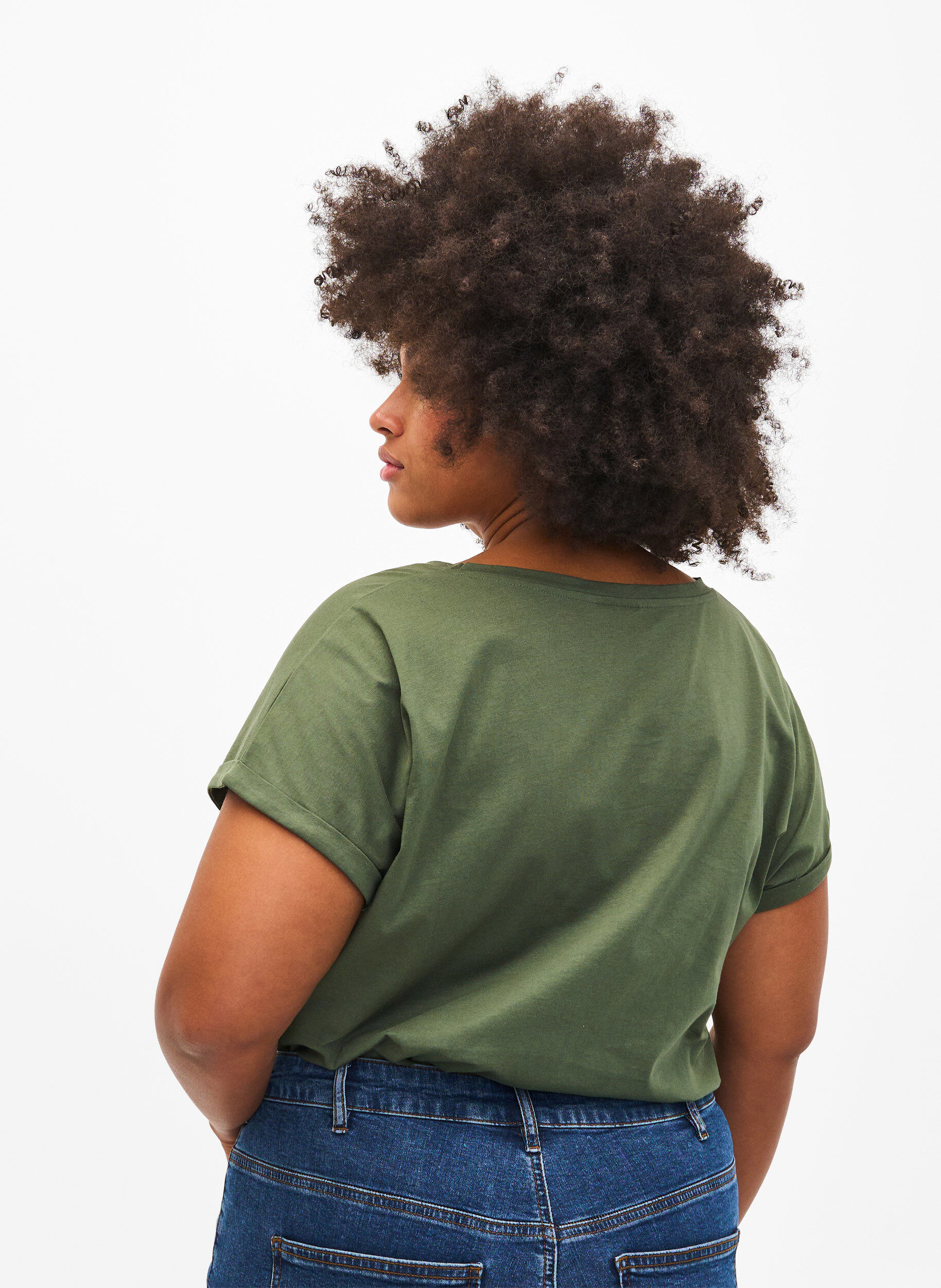 Zizzifashion Organic cotton T-shirt with gold print, Thyme W. Free, Model image number 1