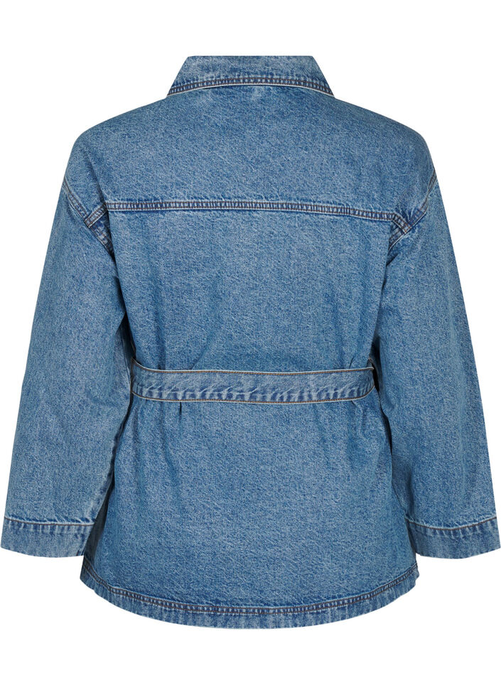 Denim jacket with a tie belt, Blue Denim, Packshot image number 1