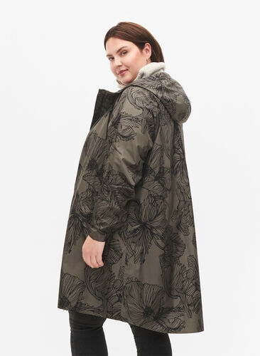 Rain jacket with print, Dusty Olive, Model image number 1