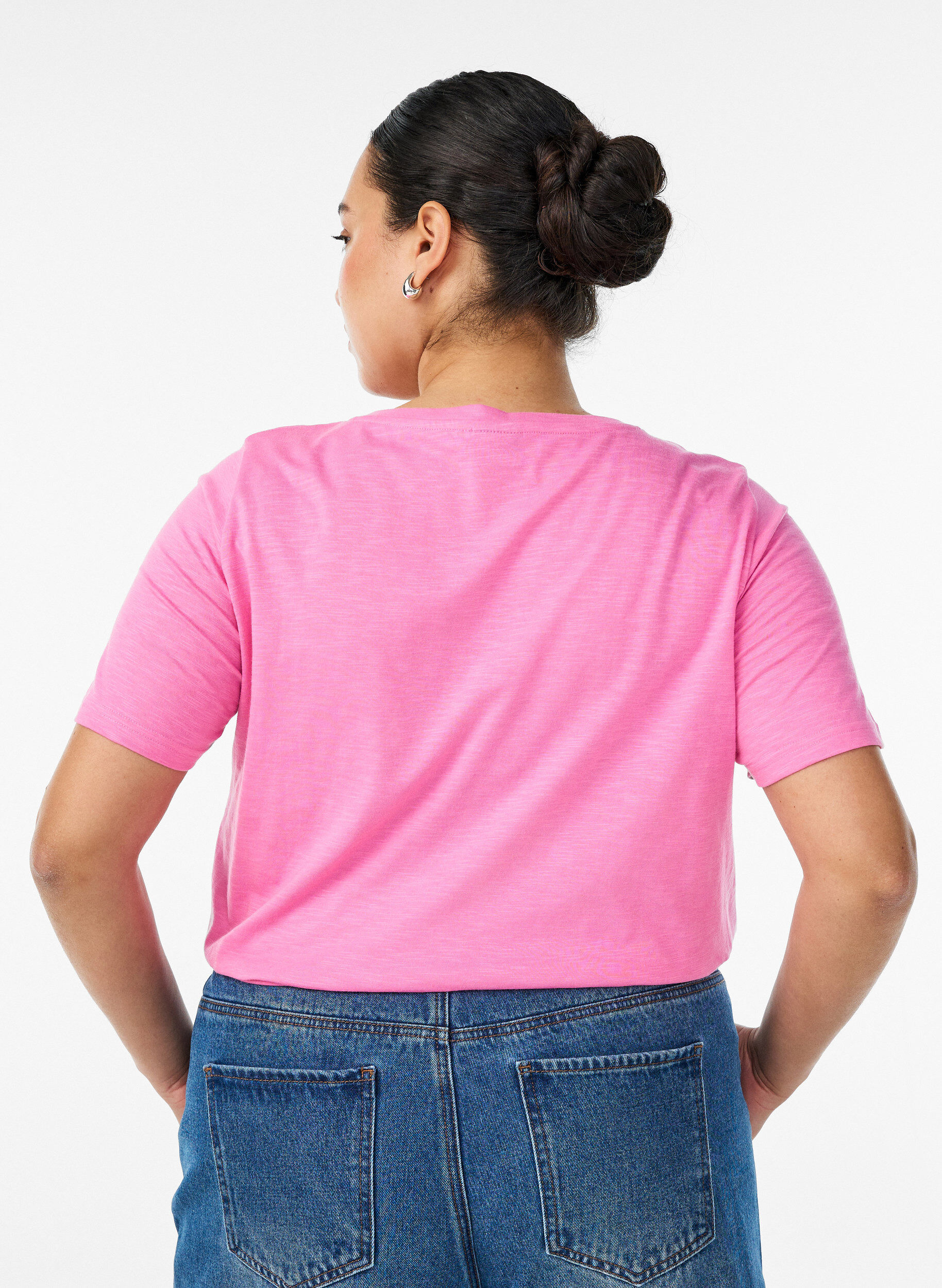 Zizzifashion Short-sleeved basic t-shirt with v-neck, Pink, Model image number 2