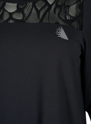 Workout t-shirt with 3/4 sleeves and patterned mesh, Black, Packshot image number 2