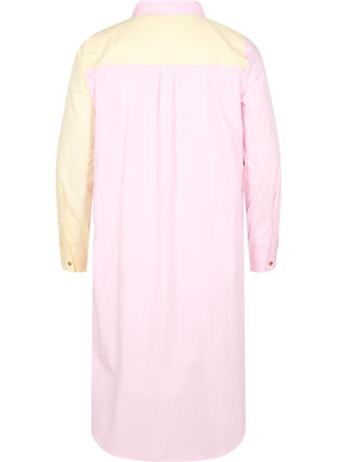 Long cotton shirt with color-block, Popcorn/Pink, Packshot image number 1