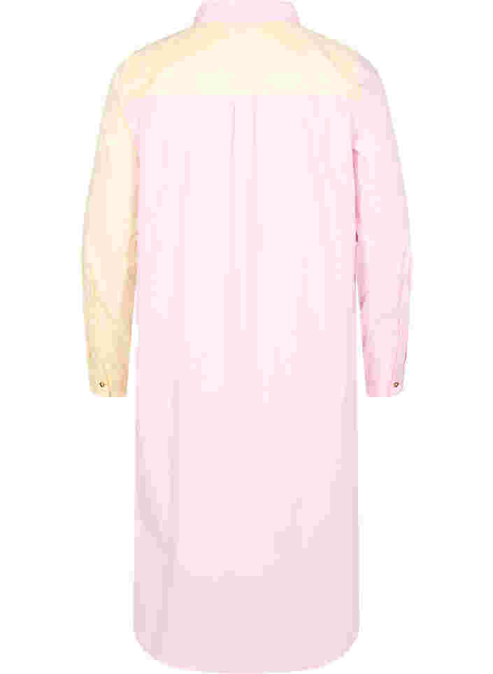Long cotton shirt with color-block, Popcorn/Pink, Packshot image number 1