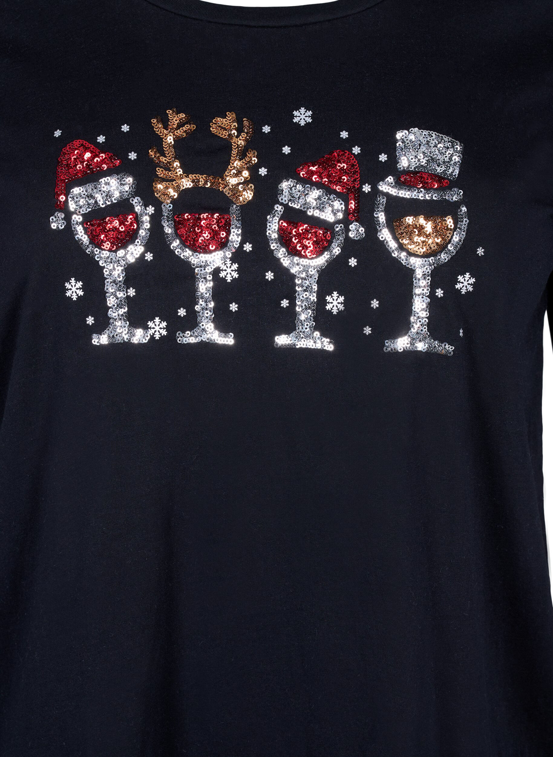 Zizzifashion Christmas t-shirts in 100% cotton, Black w. Drinks, Packshot image number 2