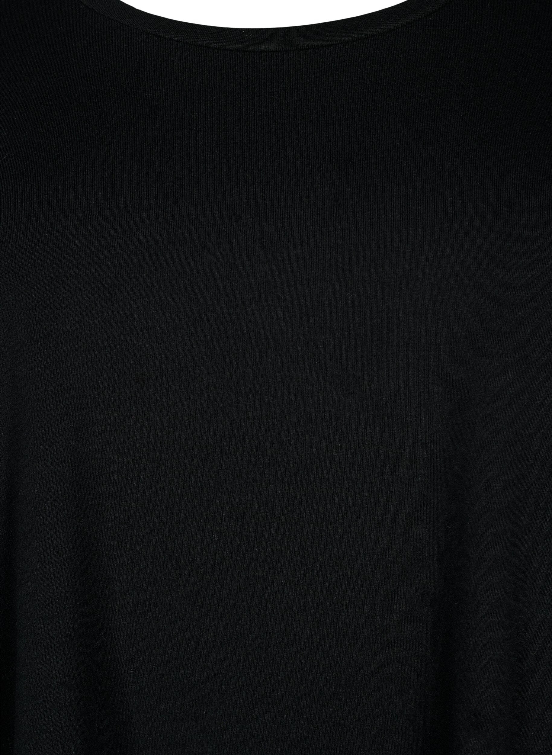 ZizzifashionBasic cotton t-shirt with 3/4 sleeves, Black, Packshot image number 2