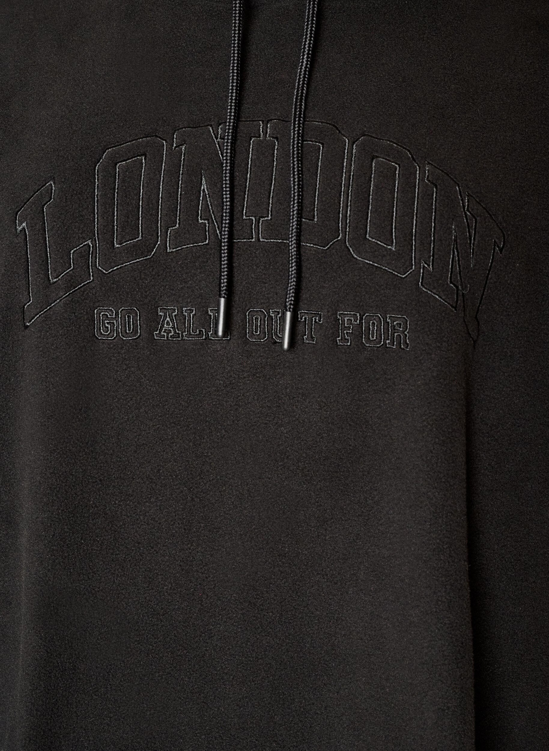 ZizzifashionFleece hoodie with a high neck and embroidered text, Black, Packshot image number 2