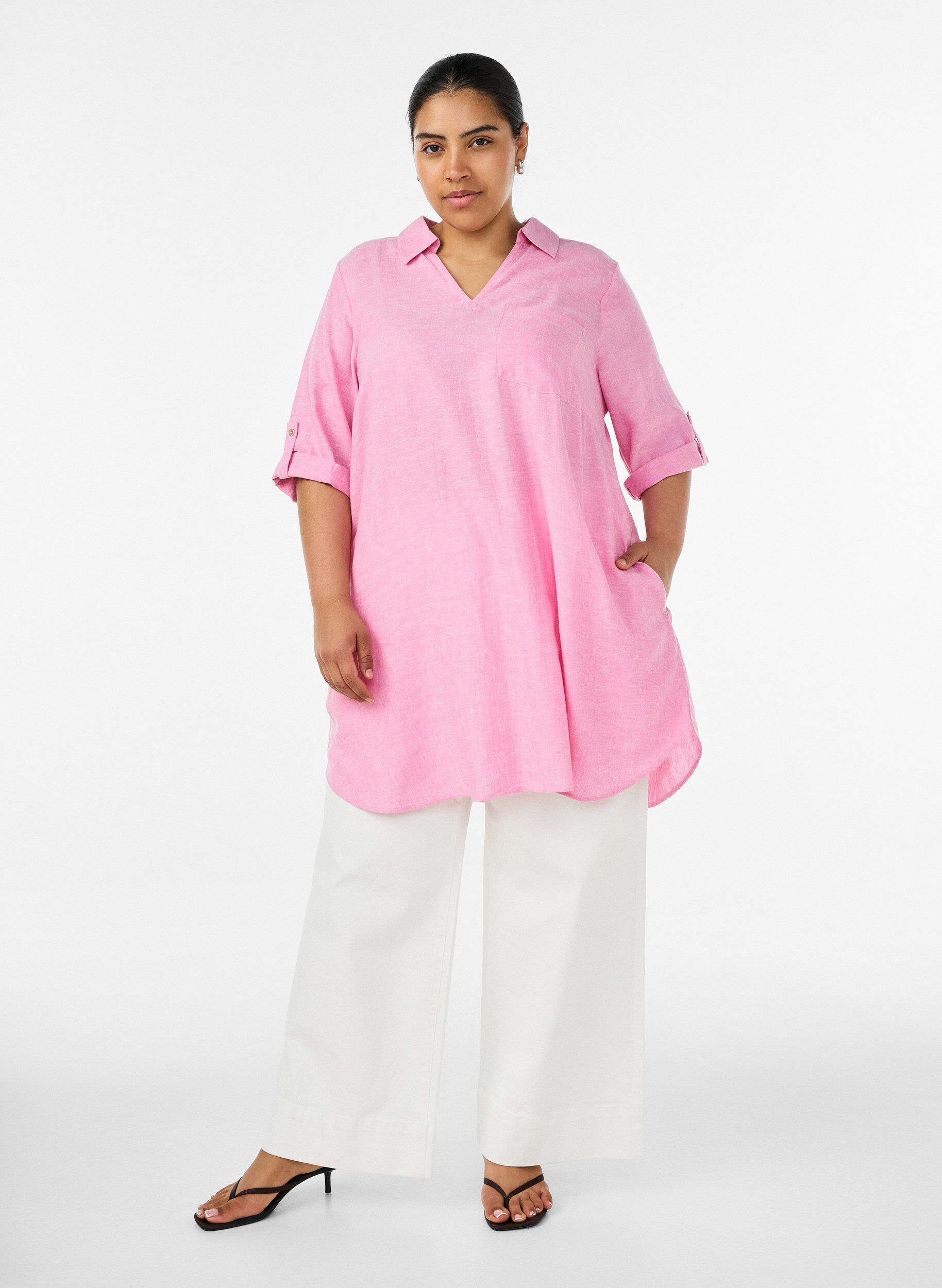 ZizzifashionLinen and viscose tunic with A-shape, 2169, Model image number 1