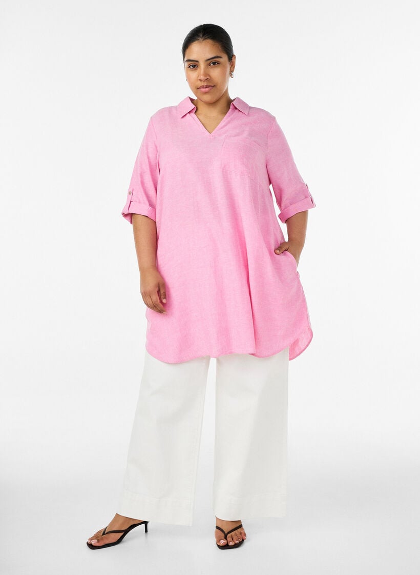 Linen and viscose tunic with A-shape, 2169, Model image number 1