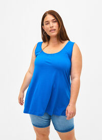 Top with a-shape and round neck, Victoria blue, Model