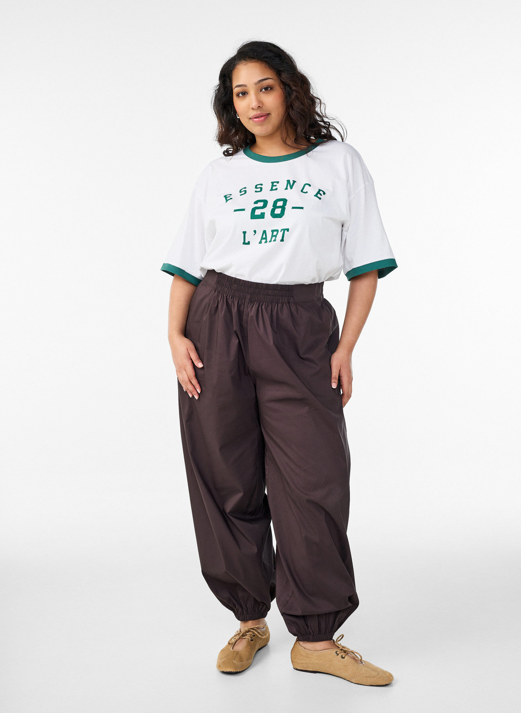 ZizzifashionCotton T-shirt with text print and boxy fit, White, Model image number 1