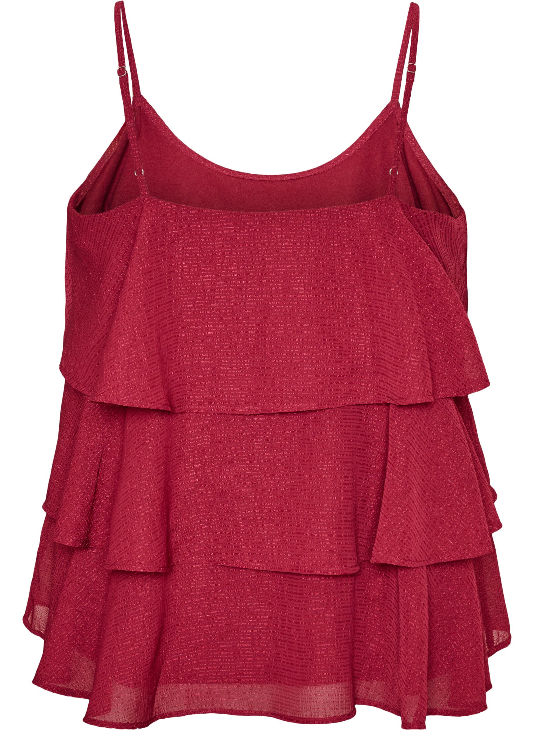 ZizzifashionLayered top with ruffles and spaghetti straps, Red, Packshot image number 1