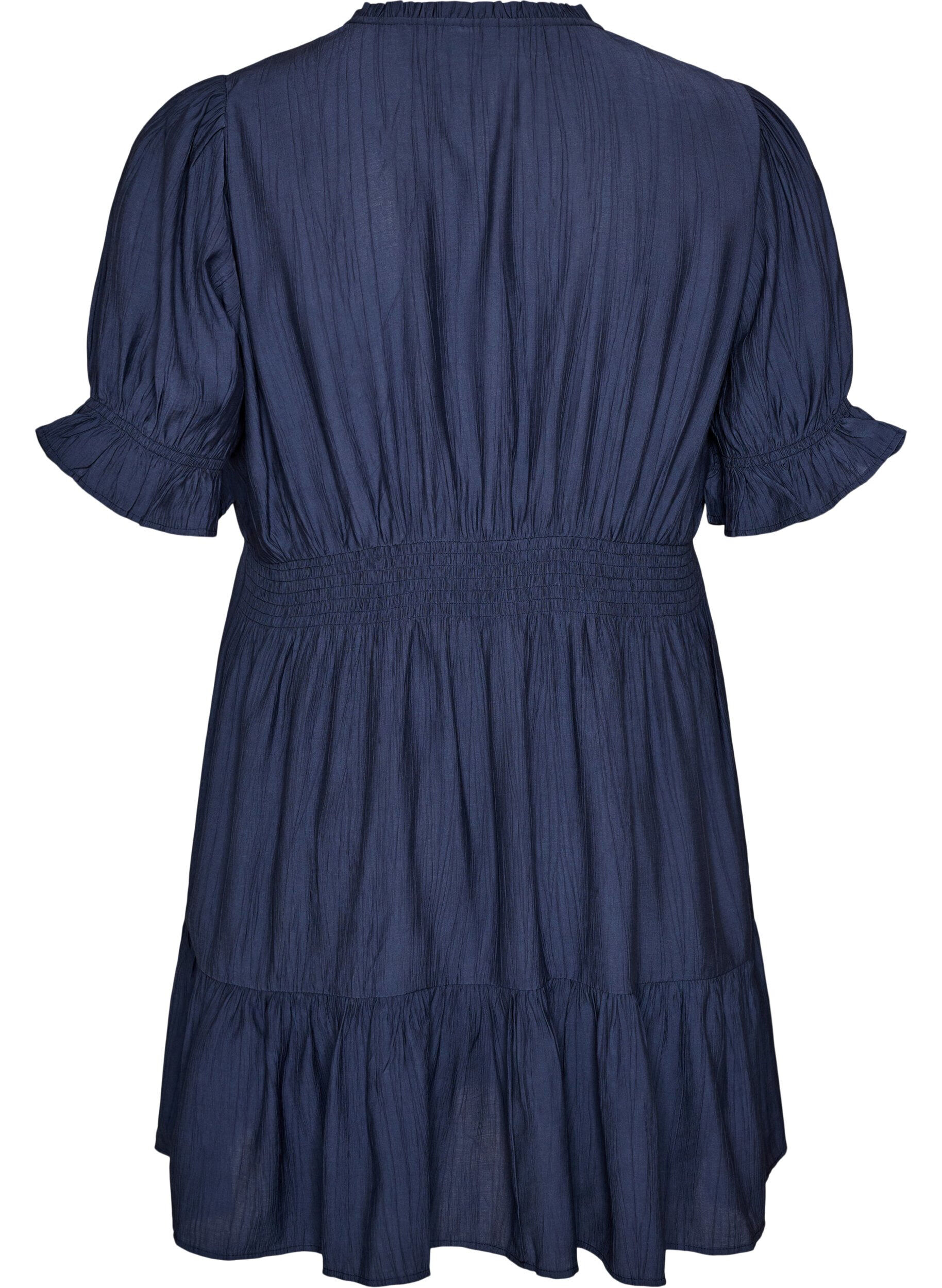 ZizzifashionShort viscose dress with ruffle details, Blue, Packshot image number 1