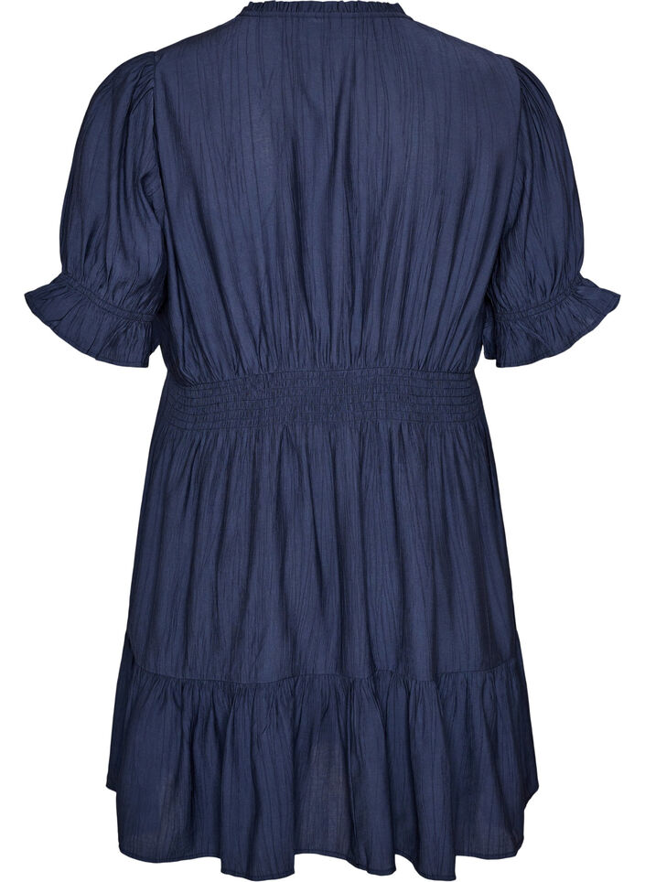 Short viscose dress with ruffle details, Blue, Packshot image number 1