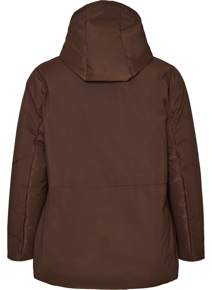 Winter jacket with hood and adjustable waist, Brown, Packshot image number 1