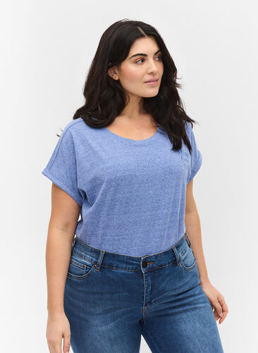 Mottled t-shirt in cotton, Dazzling Blue Mel, Model image number 0