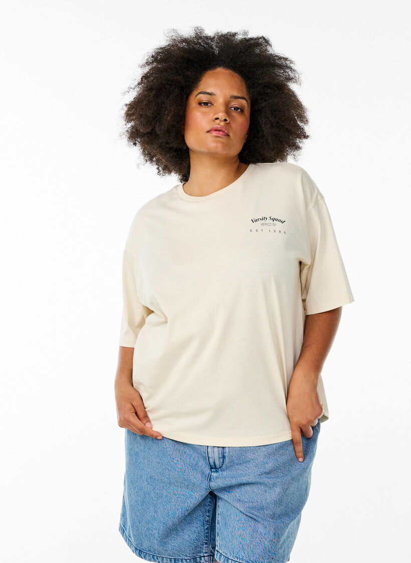 Oversized T-shirt with back print, Beige, Model image number 0