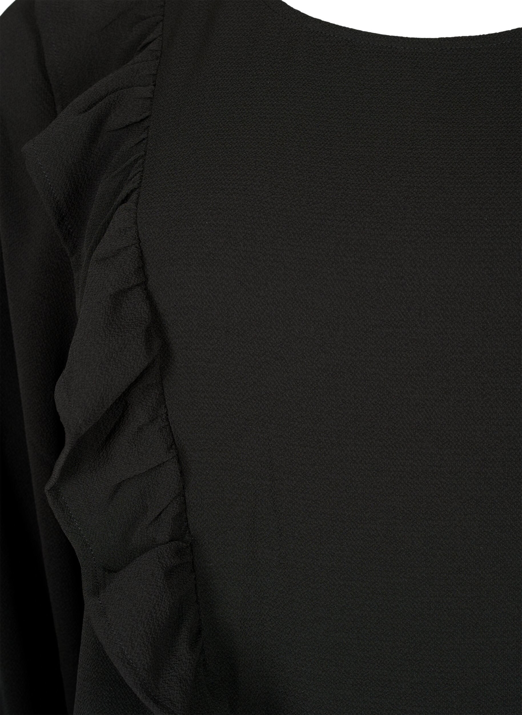 Zizzifashion Long sleeved blouse with ruffles, Black, Packshot image number 2