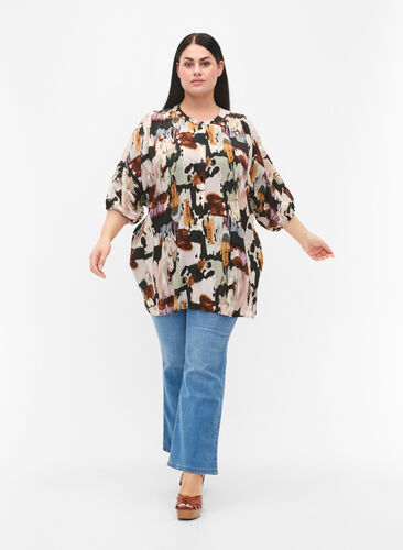 Viscose Tunic with Print, Black AOP, Model image number 2