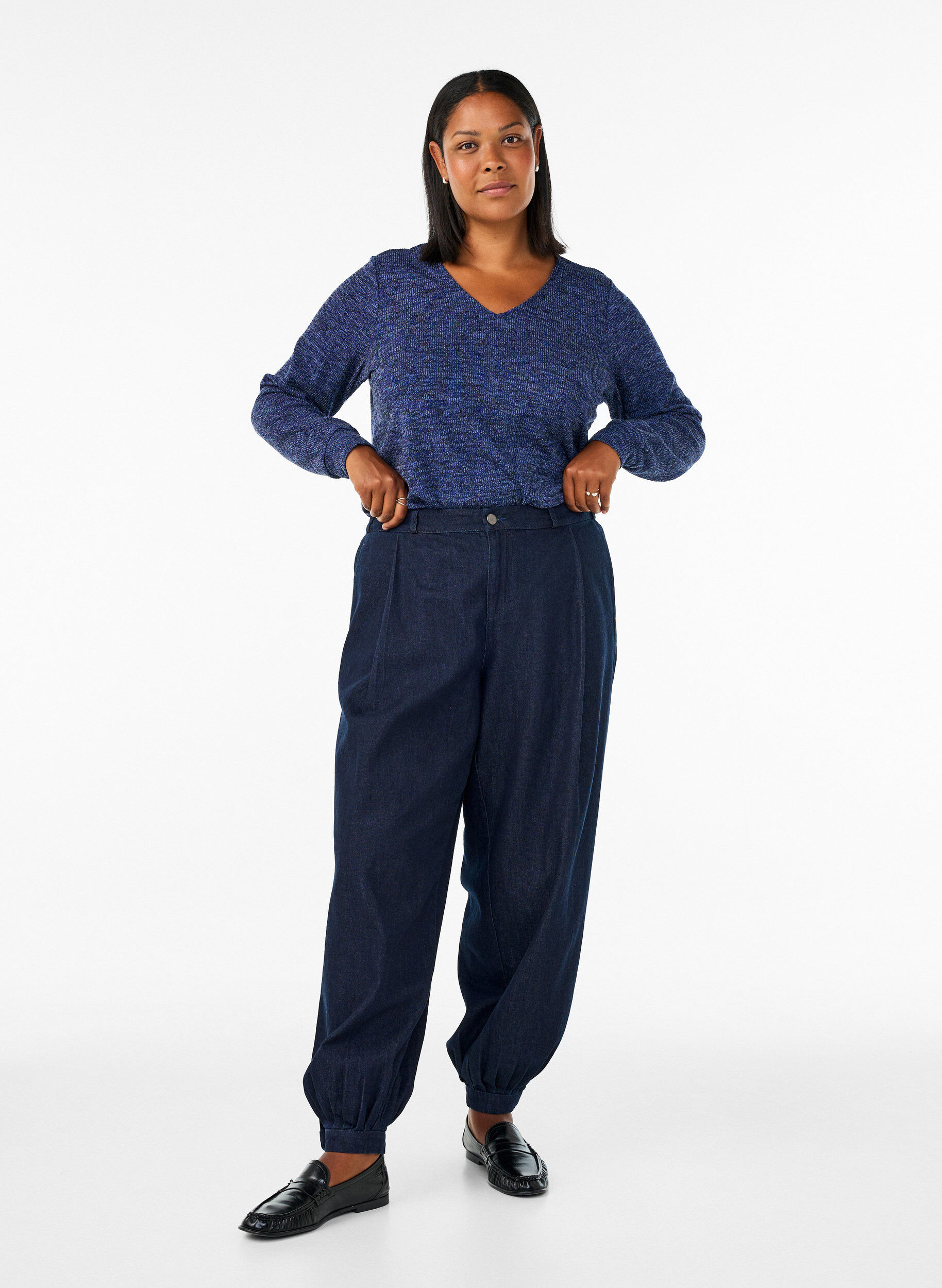 ZizzifashionJersey blouse with a V-neck and long sleeves, Blue, Model image number 1