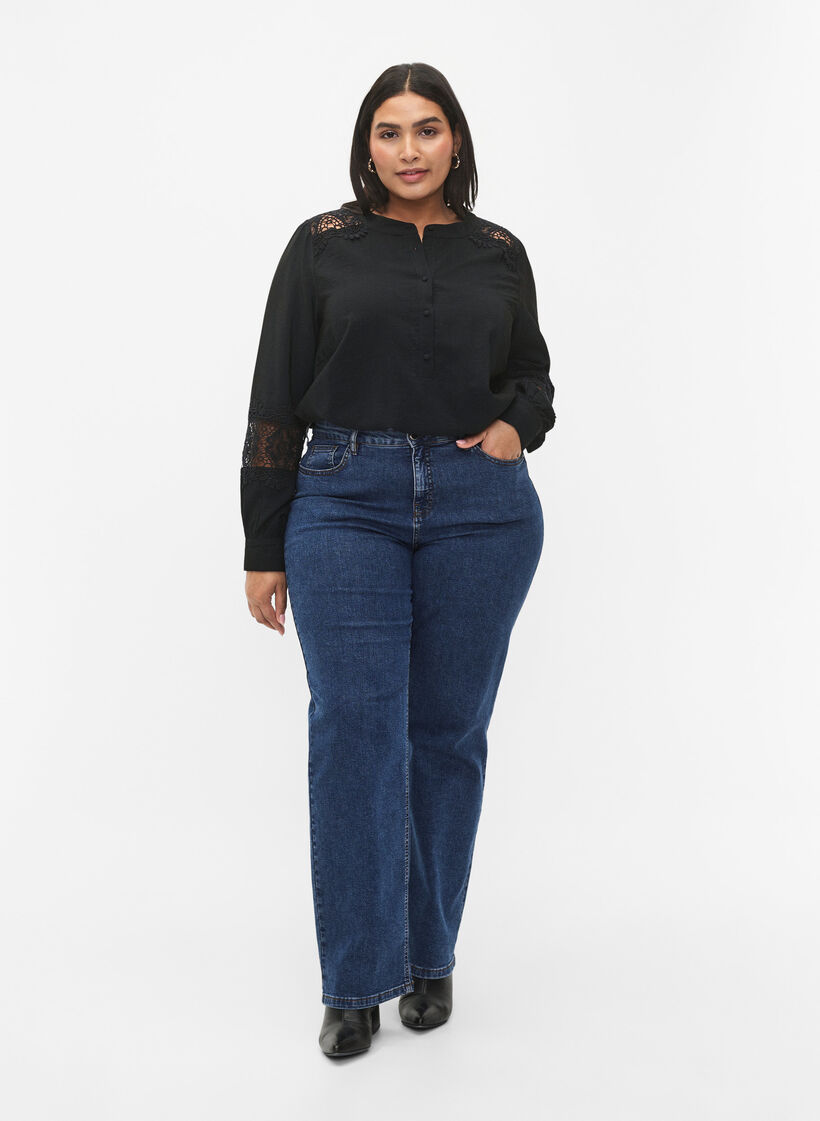 Viscose blouse with crocheted details, Black, Model image number 2