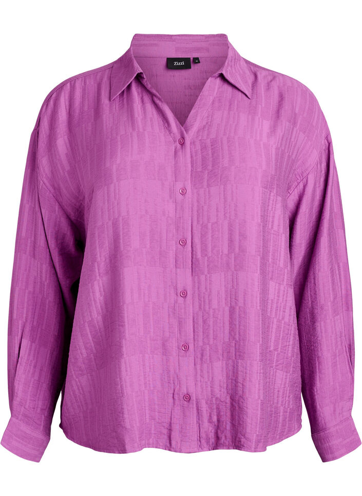 Loose shirt with texture and a V-neck, Purple, Packshot image number 0