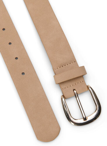 Faux leather belt with gold-colored buckle, Beige, Packshot image number 1