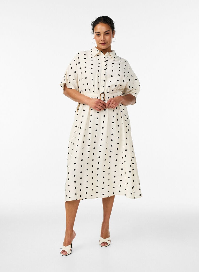 Midi shirt dress in dotted viscose, Vanilla, Model image number 0