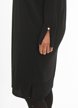 Viscose knit dress with glitter and slits - Black - Sz. 40-64 - Zizzifashion Viscose knit dress with glitter and slits - Black - Sz. 40-64 - Zizzifashion