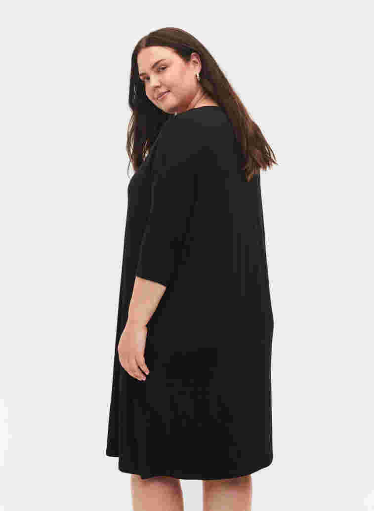 Jersey dress in viscose with 3/4 sleeves, Black, Model image number 1