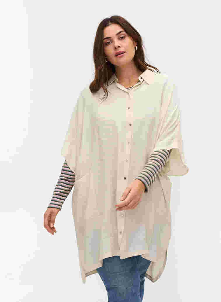 Loose viscose tunic with 2/4-length sleeves, Birch, Model image number 0