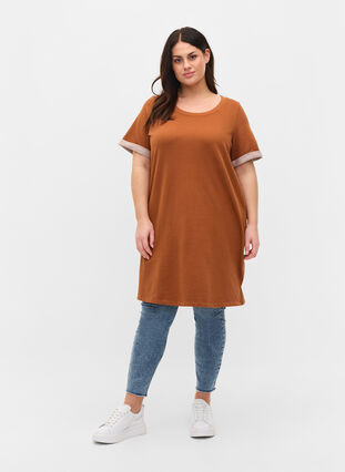 Loose-fitting sweater dress with short sleeves, Argan Oil, Model image number 4