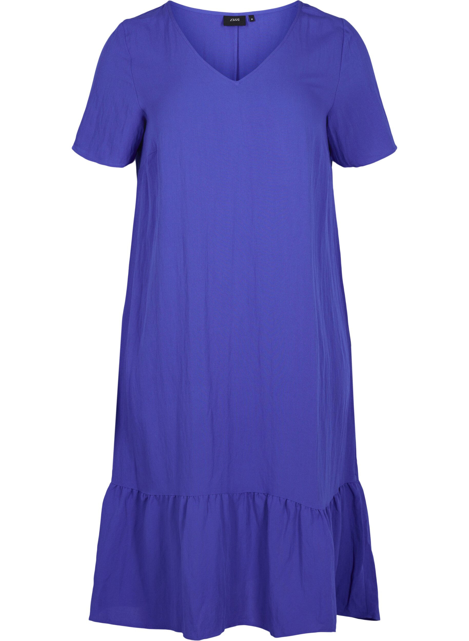Zizzifashion Short-sleeved viscose dress with v-neck, Dazzling Blue, Packshot image number 0