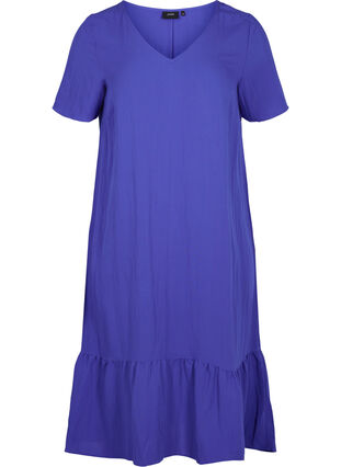 Short-sleeved viscose dress with v-neck, Dazzling Blue, Packshot image number 0