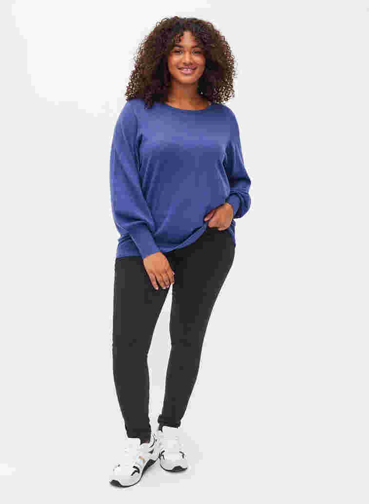 Knitted blouse with viscose and balloon sleeves, Deep Cobalt Mel., Model image number 2