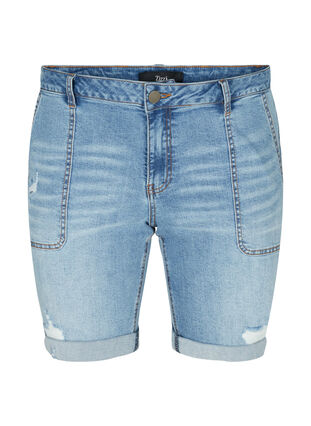 Close-fitting denim shorts with slit details, Light blue denim, Packshot image number 0